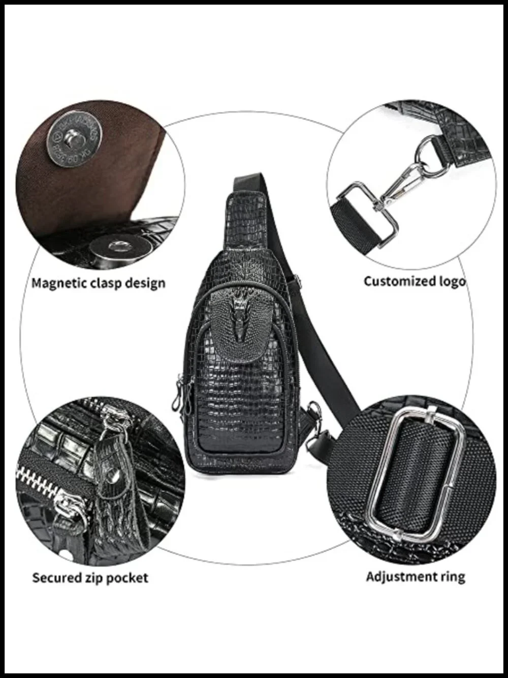 Genuine Leather Sling Bag with Crocodile Embossed Pattern